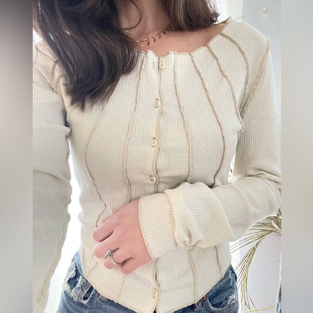 Urban Outfitters Contrast Stitch Button Up Crop Top Size Medium